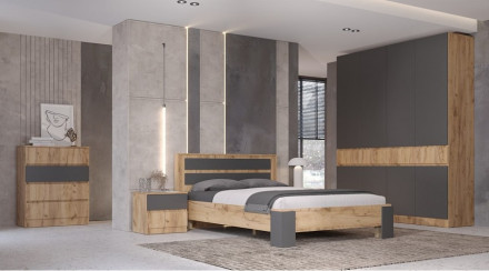 Комод 4 ящика Ленора, Дуб вотан/Графит 