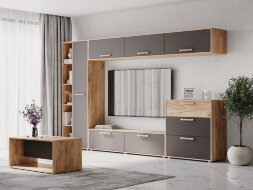 Комод 3 ящика 2 двери Флорида, Графит/Дуб золотой